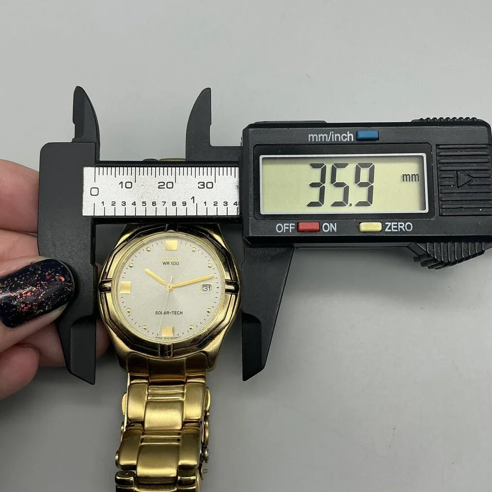 Citizen Eco-Drive Solar-Tech WR 100 Mens Watch 36mm Gold Tone Date 7.25